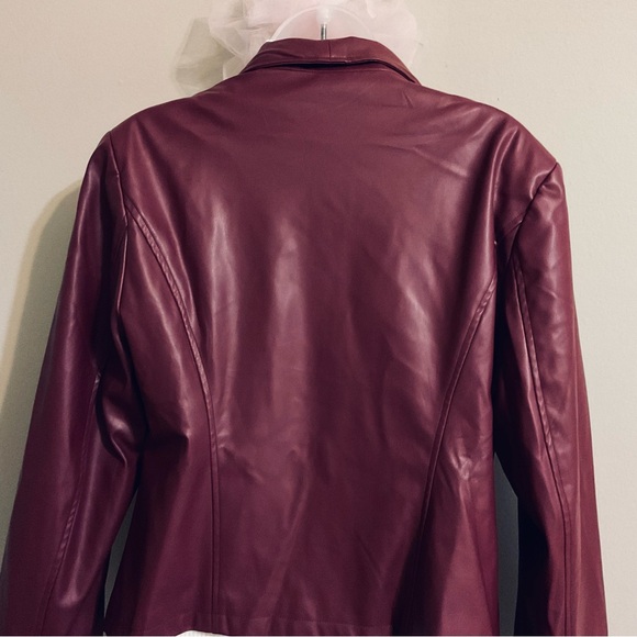 Burgundy Faux Leather Moto Cropped Jacket XL - Picture 3 of 4